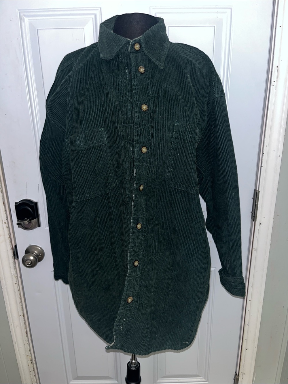 Dark Green Corduroy Button-Up Jacket